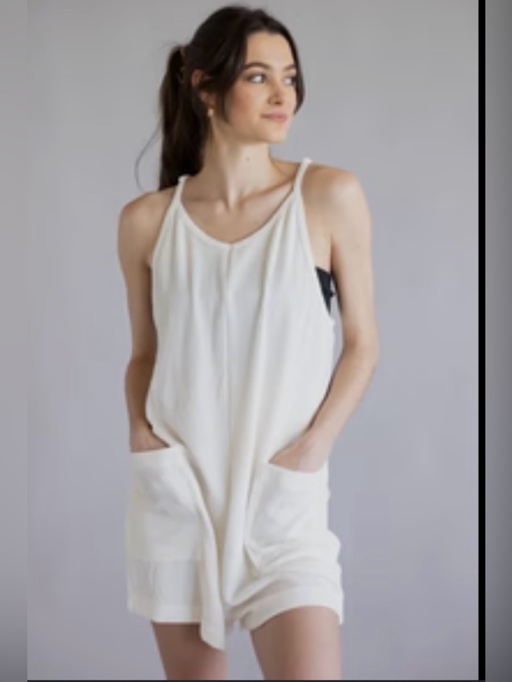 Simply Southern Cream Ribbed Tank Romper
